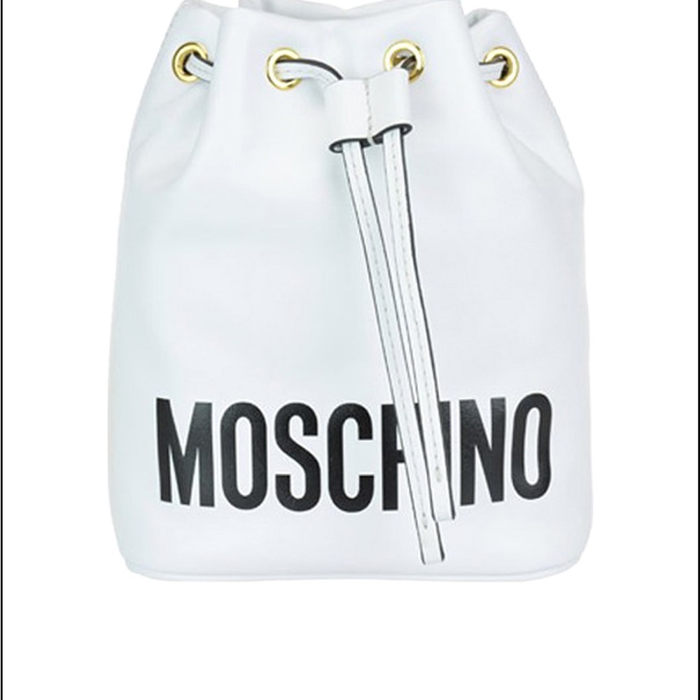 Moschino White and Black Bucket Bag with Gold Details